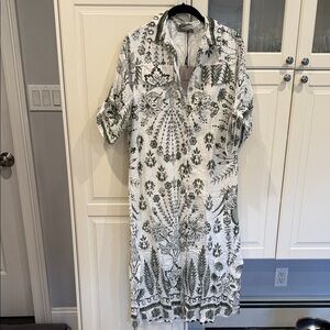 Women's White and Olive Green Maxi Dress